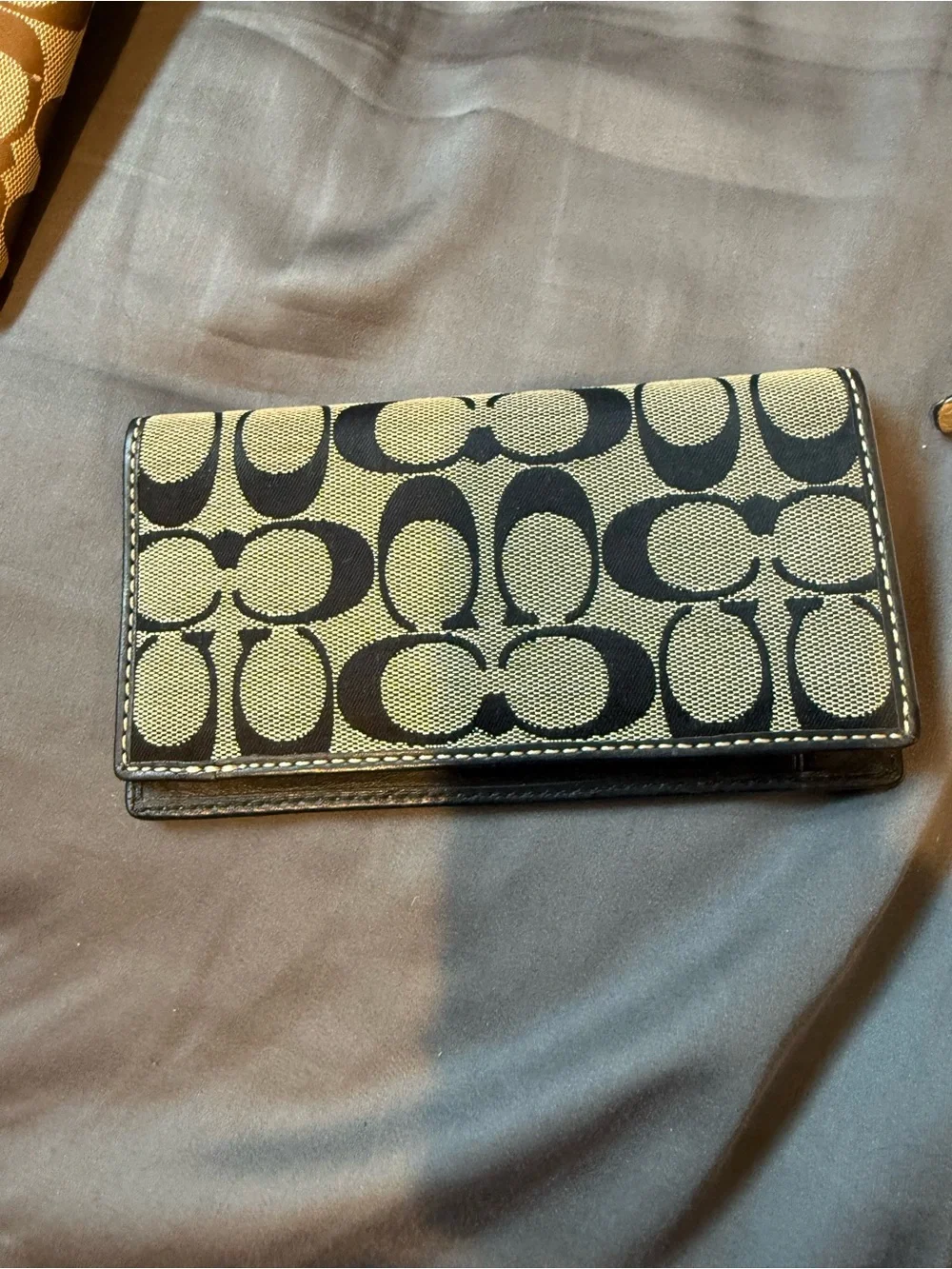 Vintage Coach Signature black and grey canvas checkbook holder
